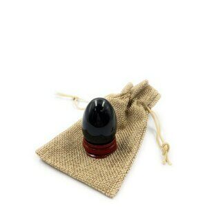 Black Obsidian Crystal Egg With Stand & Burlap Pouch